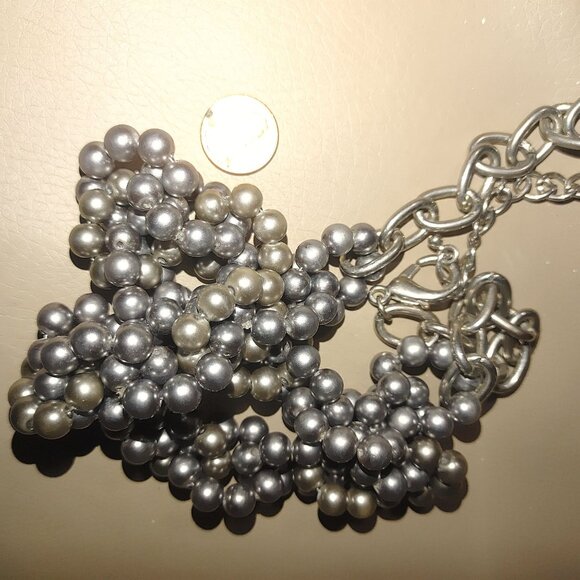 Vintage Large Statement Multi Strand Silver Round Pearl Necklace  Chain Clasp - Picture 3 of 7